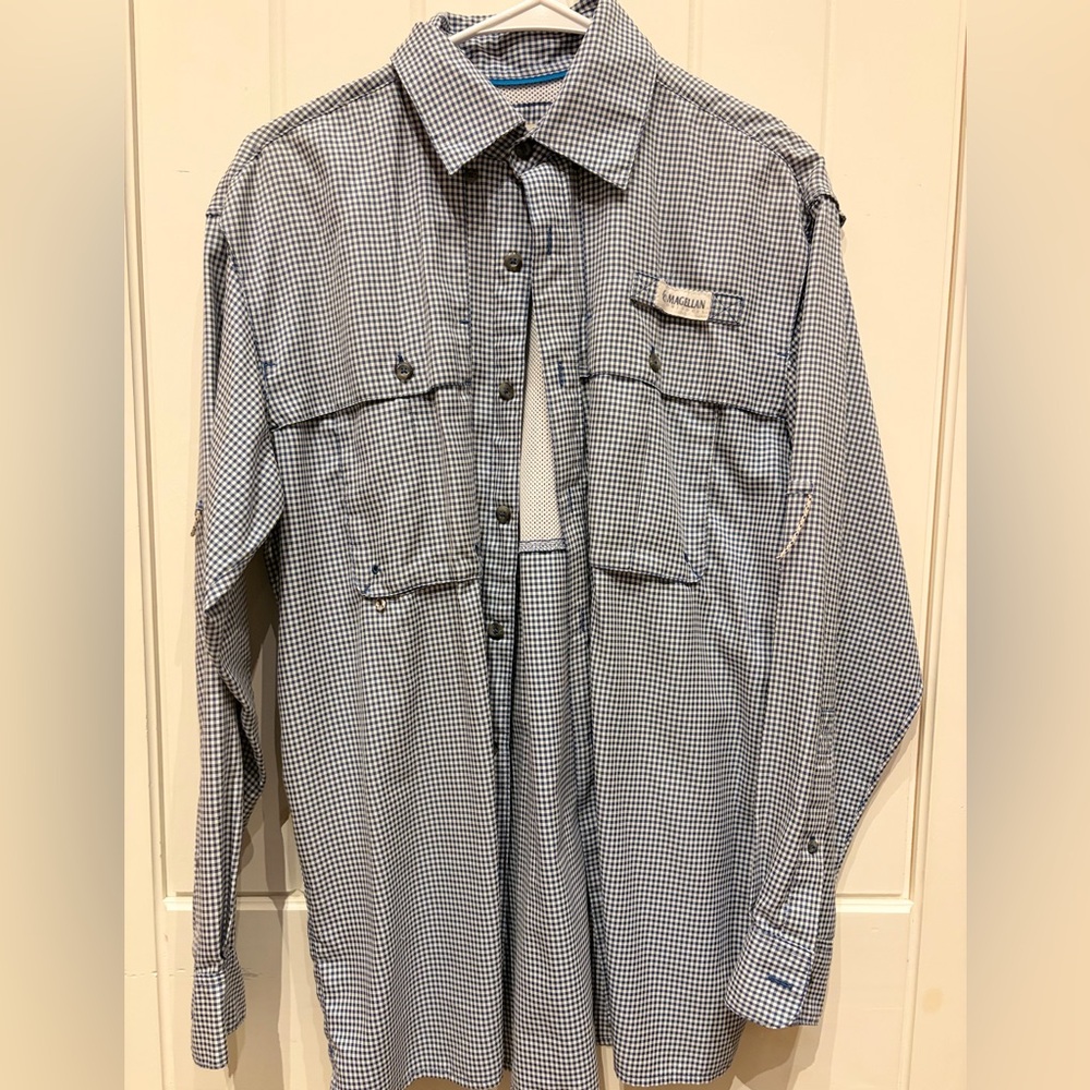 Magellan Outdoors Men's Black and White Checkered Shirt